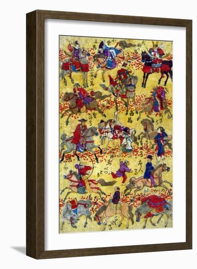 Melange of Horse-riders, Japanese Wood-Cut Print-Lantern Press-Framed Art Print