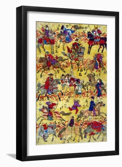 Melange of Horse-riders, Japanese Wood-Cut Print-Lantern Press-Framed Art Print