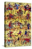 Melange of Horse-riders, Japanese Wood-Cut Print-Lantern Press-Stretched Canvas