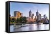 Melbourne, Australia, in Early Morning Light.  Yarra River, towards Flinders Street Station.-Robyn Mackenzie-Framed Stretched Canvas