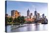 Melbourne, Australia, in Early Morning Light.  Yarra River, towards Flinders Street Station.-Robyn Mackenzie-Stretched Canvas