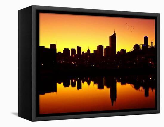 Melbourne CBD and Telstra Dome at Dawn, Victoria, Australia-David Wall-Framed Stretched Canvas