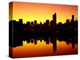 Melbourne CBD and Telstra Dome at Dawn, Victoria, Australia-David Wall-Stretched Canvas