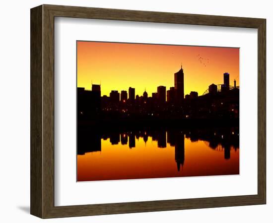 Melbourne CBD and Telstra Dome at Dawn, Victoria, Australia-David Wall-Framed Photographic Print