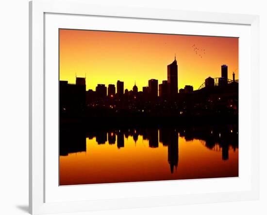 Melbourne CBD and Telstra Dome at Dawn, Victoria, Australia-David Wall-Framed Photographic Print