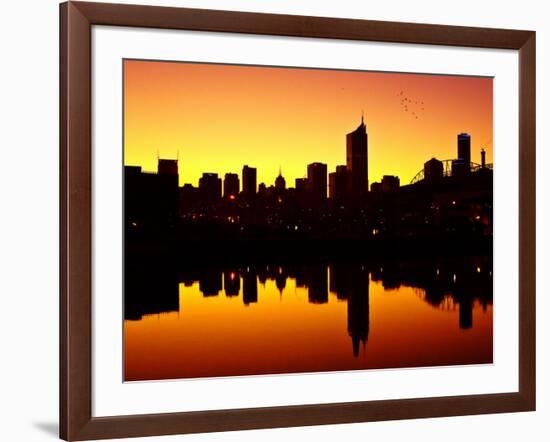 Melbourne CBD and Telstra Dome at Dawn, Victoria, Australia-David Wall-Framed Photographic Print