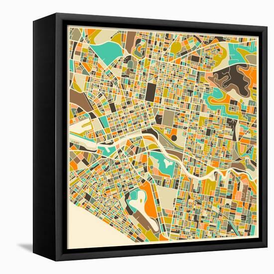 Melbourne Map-Jazzberry Blue-Framed Stretched Canvas