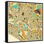 Melbourne Map-Jazzberry Blue-Framed Stretched Canvas