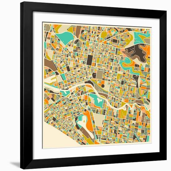 Melbourne Map-Jazzberry Blue-Framed Art Print