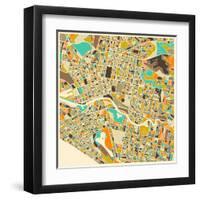 Melbourne Map-Jazzberry Blue-Framed Art Print