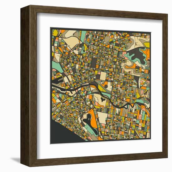 Melbourne Map-Jazzberry Blue-Framed Art Print