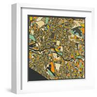 Melbourne Map-Jazzberry Blue-Framed Art Print