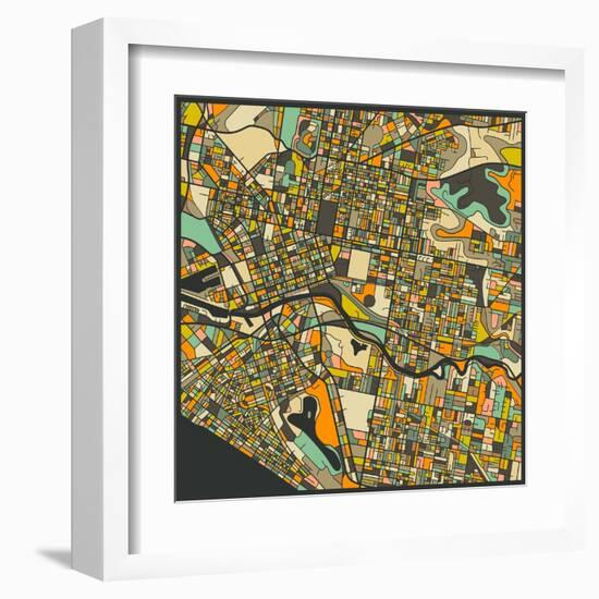 Melbourne Map-Jazzberry Blue-Framed Art Print