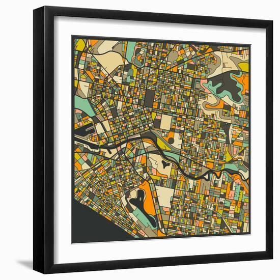 Melbourne Map-Jazzberry Blue-Framed Art Print