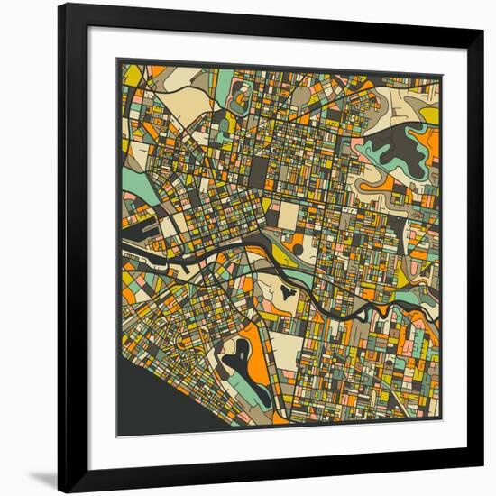 Melbourne Map-Jazzberry Blue-Framed Art Print