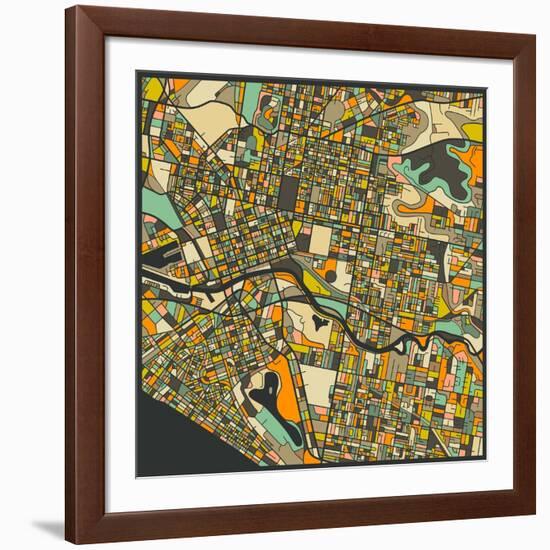 Melbourne Map-Jazzberry Blue-Framed Art Print