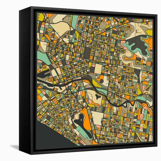 Melbourne Map-Jazzberry Blue-Framed Stretched Canvas