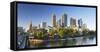 Melbourne skyline along Yarra River, Melbourne, Victoria, Australia-Ian Trower-Framed Stretched Canvas