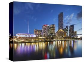 Melbourne Southbank Skyline, Eureka Tower and Hamer Hall over the Yarra River at Twilight-Cahir Davitt-Stretched Canvas