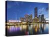 Melbourne Southbank Skyline, Eureka Tower and Hamer Hall over the Yarra River at Twilight-Cahir Davitt-Stretched Canvas