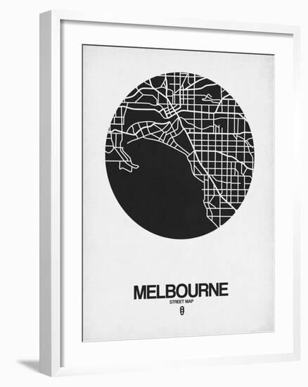 Melbourne Street Map Black on White-NaxArt-Framed Art Print
