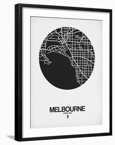 Melbourne Street Map Black on White-NaxArt-Framed Art Print