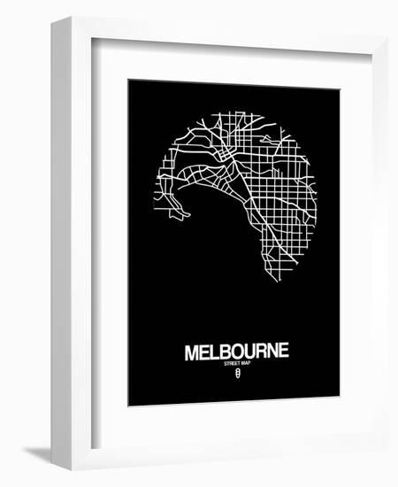 Melbourne Street Map Black-NaxArt-Framed Art Print