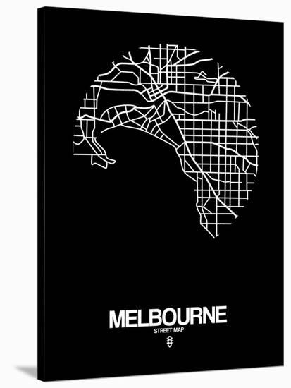 Melbourne Street Map Black-NaxArt-Stretched Canvas