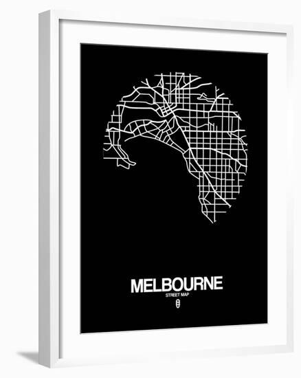 Melbourne Street Map Black-NaxArt-Framed Art Print