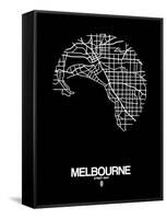 Melbourne Street Map Black-NaxArt-Framed Stretched Canvas