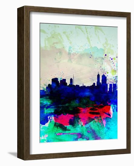 Melbourne Watercolor Skyline 2-NaxArt-Framed Art Print