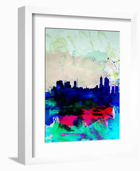 Melbourne Watercolor Skyline 2-NaxArt-Framed Art Print