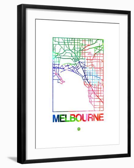 Melbourne Watercolor Street Map-NaxArt-Framed Art Print