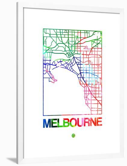 Melbourne Watercolor Street Map-NaxArt-Framed Art Print