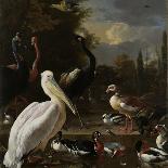 A Hunters Bag Near a Tree Stump with a Magpie, known as the Contemplative Magpie-Melchior d'Hondecoeter-Art Print