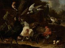 A Hunters Bag Near a Tree Stump with a Magpie, known as the Contemplative Magpie-Melchior d'Hondecoeter-Art Print