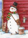 Red Barn Snowman with Friends-Melinda Hipsher-Giclee Print