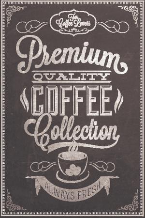 Premium Quality Coffee Collection Typography Background On Chalkboard