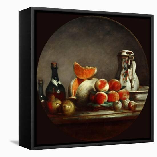 Melons, Pears, Peaches and Plums, or the Cut Melon-Jean-Baptiste Simeon Chardin-Framed Stretched Canvas