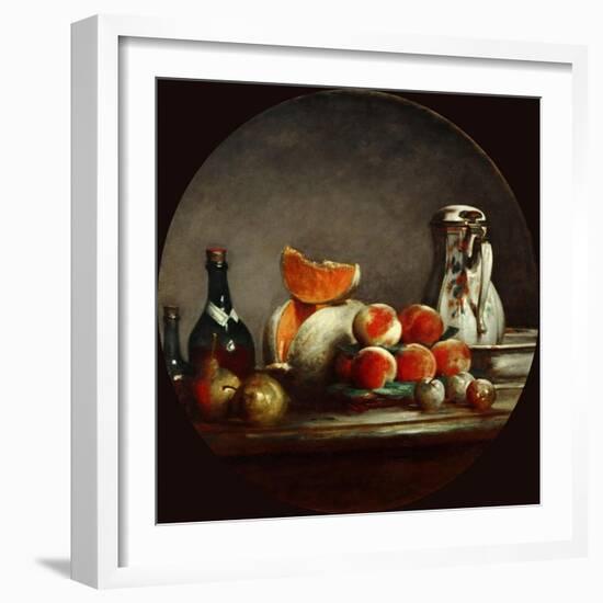 Melons, Pears, Peaches and Plums, or the Cut Melon-Jean-Baptiste Simeon Chardin-Framed Giclee Print