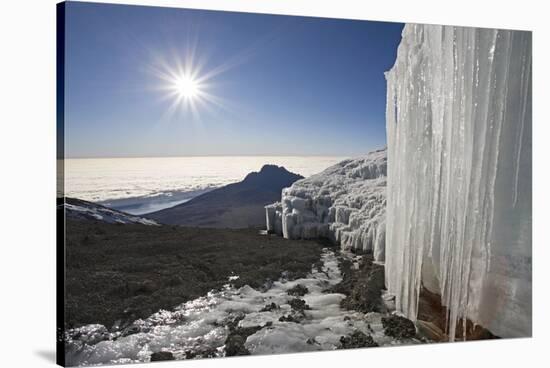 Melting Glacier on Mount Kilimanjaro with Mount Mawenzi in Background-Paul Souders-Stretched Canvas