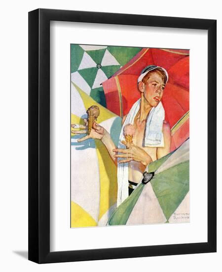 "Melting Ice Cream" or "Joys of Summer", July 13,1940-Norman Rockwell-Framed Giclee Print