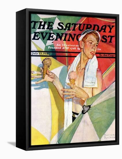 "Melting Ice Cream" or "Joys of Summer" Saturday Evening Post Cover, July 13,1940-Norman Rockwell-Framed Stretched Canvas