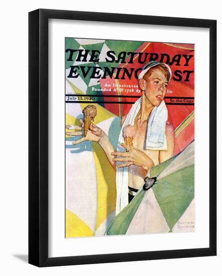 "Melting Ice Cream" or "Joys of Summer" Saturday Evening Post Cover, July 13,1940-Norman Rockwell-Framed Giclee Print