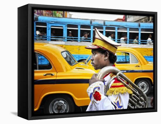 Member of a Music Band. Streets of Kolkata. India-Mauricio Abreu-Framed Stretched Canvas