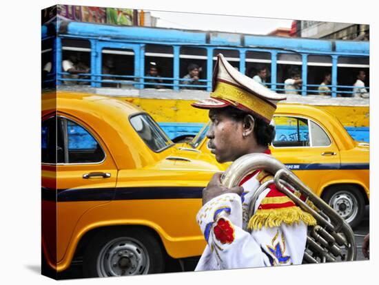 Member of a Music Band. Streets of Kolkata. India-Mauricio Abreu-Stretched Canvas
