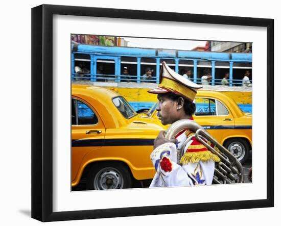 Member of a Music Band. Streets of Kolkata. India-Mauricio Abreu-Framed Premium Photographic Print