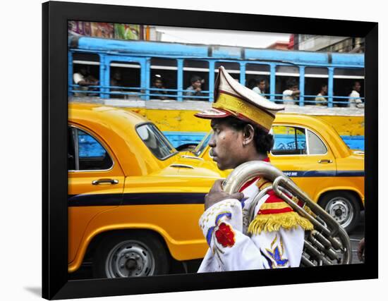 Member of a Music Band. Streets of Kolkata. India-Mauricio Abreu-Framed Premium Photographic Print