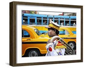 Member of a Music Band. Streets of Kolkata. India-Mauricio Abreu-Framed Photographic Print