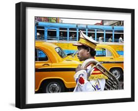 Member of a Music Band. Streets of Kolkata. India-Mauricio Abreu-Framed Photographic Print